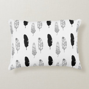 Zwart-witte Veren Decoratief Kussen