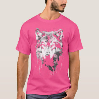 Zwart-witte verf Druppelende Wolf T-shirt