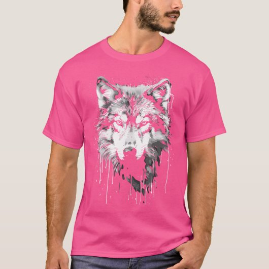 Zwart-witte verf Druppelende Wolf T-shirt (Voorkant)