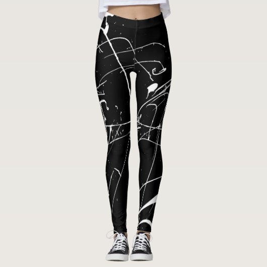 Zwart-witte verf splat leggings (Voorkant)