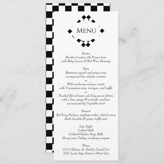 Zwart-witte verfijnde bruiloft menu (Voorkant / Achterkant)