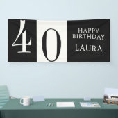 Zwart-witte verjaardagsbanner met aangepaste naam  spandoek (Beurs)