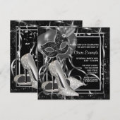 Zwart-witte verjaardagsfeest met hoge hakken kaart (Voorkant / Achterkant)