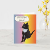 Zwart-witte verjaardagskaart voor katten personali kaart (Gele Bloem)