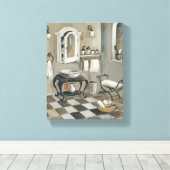 Zwart-witte verrijkte Franse badkamer Canvas Afdruk (Insitu (Houten vloer))