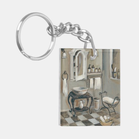 Zwart-witte verrijkte Franse badkamer Sleutelhanger (Voorkant Links)