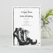 Zwart Witte Veter Hoge Hakken Boa Ondergoed Douche Kaart (Staand voorkant)