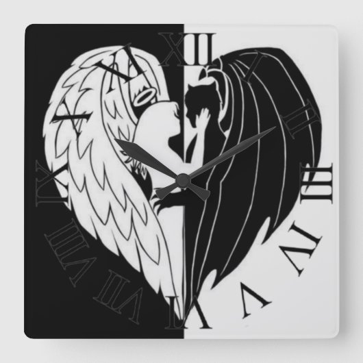 Zwart-witte vierkante muurklok vierkante klok (Voorkant)