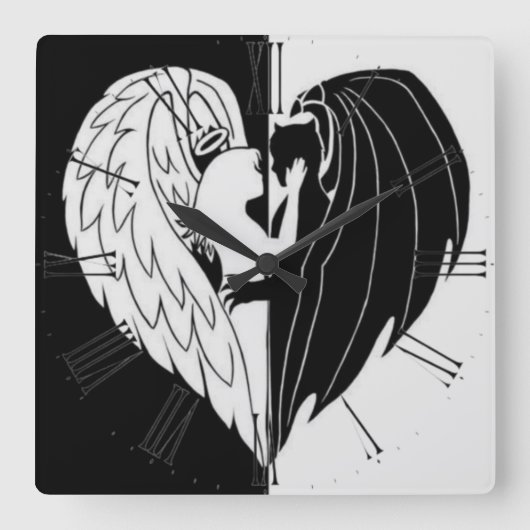 Zwart witte vierkante wandklok (Voorkant)