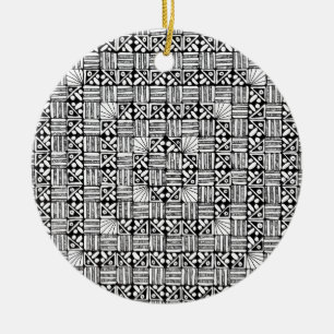 Zwart Witte Vierkanten Strepen Patroon Ontwerp Keramisch Ornament