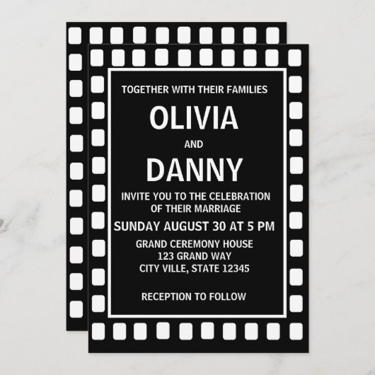 Zwart-witte vierkanten Trendy moderne bruiloft Kaart (Voorkant / Achterkant)