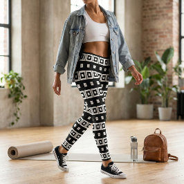 Zwart-witte vierkantjes op kunstgeometrisch patroo leggings