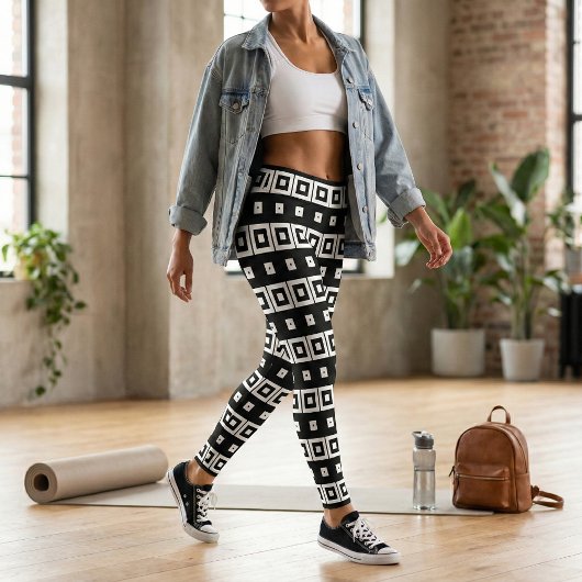 Zwart-witte vierkantjes op kunstgeometrisch patroo leggings