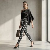 Zwart-witte vierkantjes op kunstgeometrisch patroo leggings