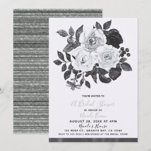 Zwart & Witte Vintage Bloemen Moderne Bruidsdouche Kaart