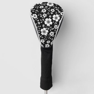 Zwart Witte Vintage Bloemige Naadloos Patroon (1) Golfheadcover