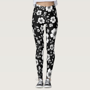 Zwart Witte Vintage Bloemige Naadloos Patroon (1) Leggings
