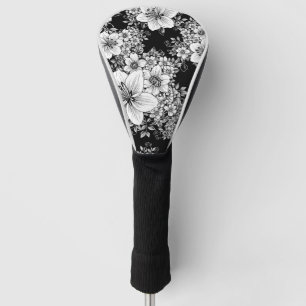 Zwart Witte Vintage Bloemige Naadloos Patroon (3) Golfheadcover