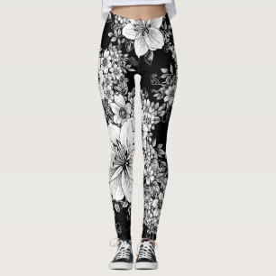 Zwart Witte Vintage Bloemige Naadloos Patroon (3) Leggings