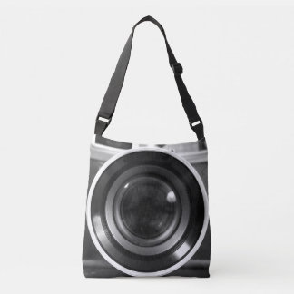 Zwart & Witte Vintage Film Camer Lens Groot Crossbody Tas