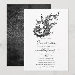 Zwart-witte Vintage Quinceañera Kaart