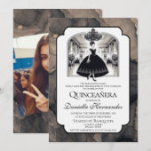 Zwart-witte Vintage Quinceañera Kaart (Voorkant / Achterkant)