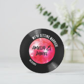 Zwart Witte Vinylplaat Roze Disco Bal Bruiloft Kaart (Staand voorkant)