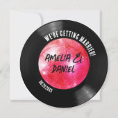 Zwart Witte Vinylplaat Roze Disco Bal Bruiloft Kaart (Voorkant)