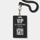 Zwart Witte VIP All Access Pas QR Code Concert Badge (Voorzijde met lanyard)