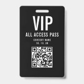 Zwart Witte VIP All Access Pas QR Code Concert Badge (Voorzijde)
