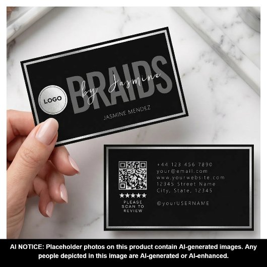Zwart & Witte Vlecht Salon QR Code Logo Vlechter Visitekaartje