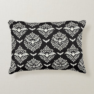 Zwart-witte vleermuis Damask Accent Kussen