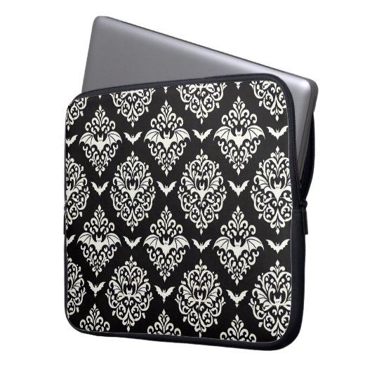 Zwart-witte vleermuis Damask Laptop Sleeve (Voorkant Links)