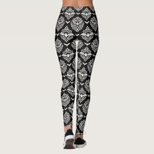 Zwart-witte vleermuis Damask Leggings (Achterkant)
