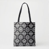Zwart-witte vleermuis Damask Tote Bag (Voorkant)