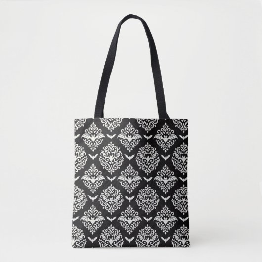 Zwart-witte vleermuis Damask Tote Bag (Voorkant)