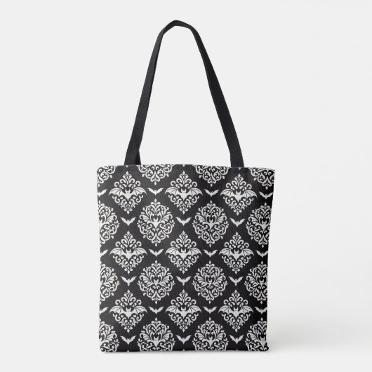 Zwart-witte vleermuis Damask Tote Bag (Achterkant)