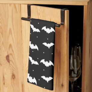 Zwart-witte vleermuizen Zwarte Halloween Theedoek