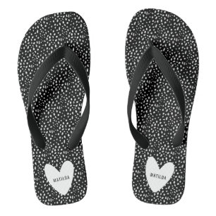 Zwart-witte vlek met hart gepersonaliseerd teenslippers