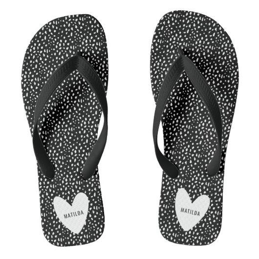 Zwart-witte vlek met hart gepersonaliseerd teenslippers (Voetbed)