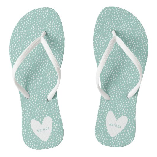 Zwart-witte vlek met hart gepersonaliseerd teenslippers (Voetbed)