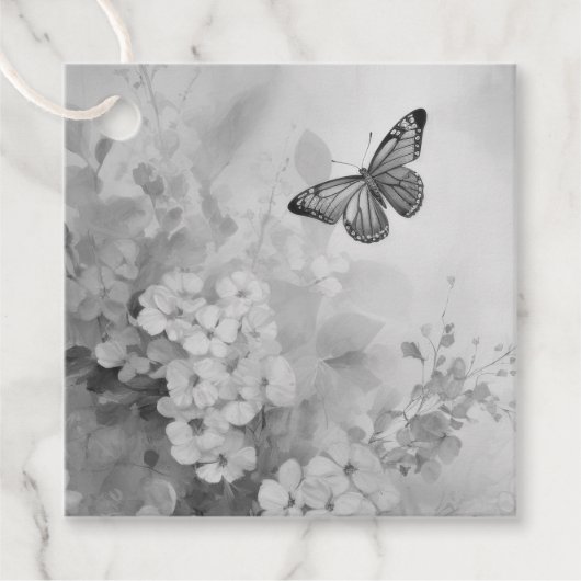 Zwart-witte vlinder bedankjes labels (Voorkant)