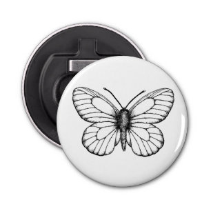 Zwart-witte vlinder button flesopener