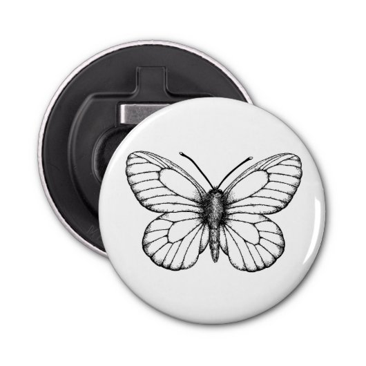 Zwart-witte vlinder button flesopener (Voorkant)