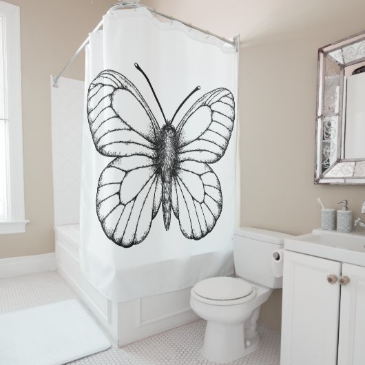 Zwart-witte vlinder douchegordijn (In situ)