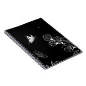 Zwart-witte vlinder en bloemen bij nacht notitieboek (Rechterzijde)