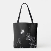 Zwart-witte vlinder en bloemen bij nacht tote bag (Achterkant)