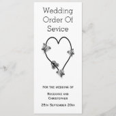 Zwart-witte vlinder hart bruiloft programma programmakaart (Voorkant)