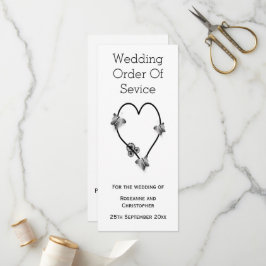 Zwart-witte vlinder hart bruiloft programma programmakaart