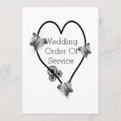 Zwart-witte vlinder hart bruiloft programma programmakaart (Voorkant)